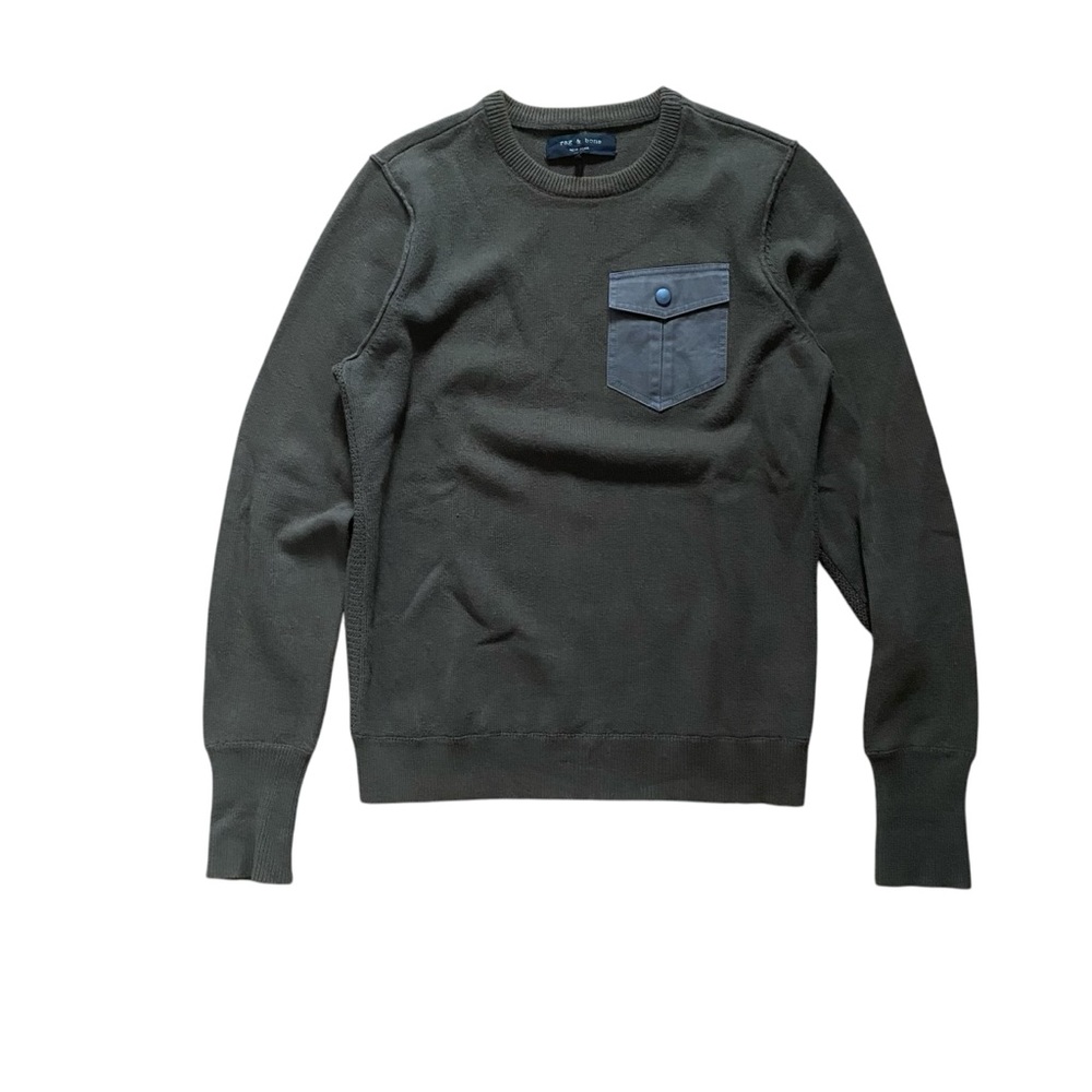 Rag & Bone Olive Green Long Sleeve Medium Sweater Cotton Wool Designer